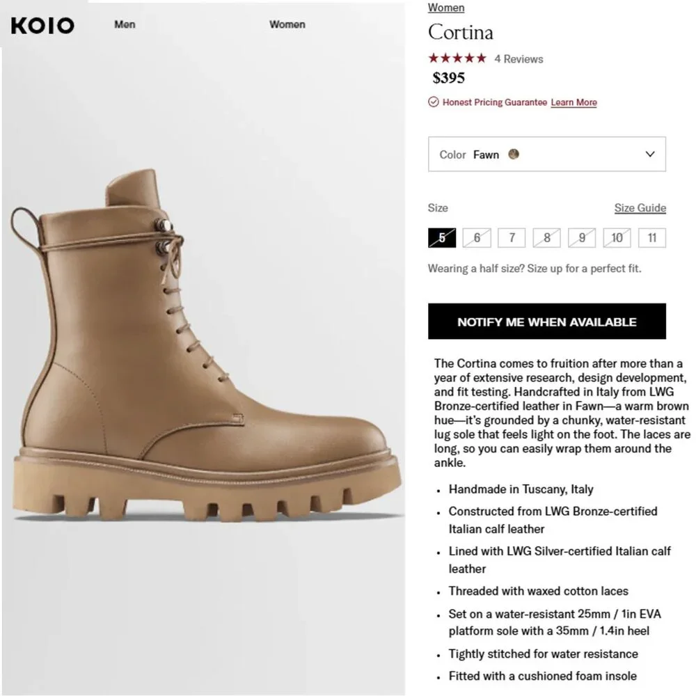 NEW Koio Italy Women 11 Fawn Beige Leather Cortina Combat Boots Handmade Shoes - Picture 7 of 16